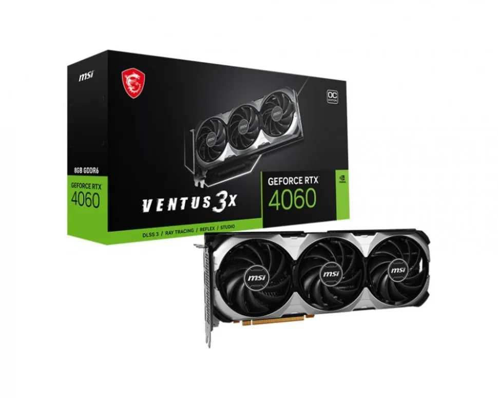 Видеокарта MSI 8 Гб GDDR6 128 бит PCIE 4.0 16x GPU 1830 МГц Активный 1xВыход HDMI 3xВыход DisplayPort RTX4060VENTUS3X8G