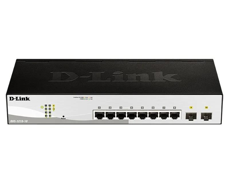 D-Link DGS-1210-10/FL1A Управляемый коммутатор 2 уровня с 8 портами 10/100/1000Base-T и 2 портами 1000Base-X SFP
