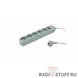 PC PET Сетевой удлинитель AAP01006-3-GR 3м (5 розеток, EURO, EURO/RUS), серый {619890}