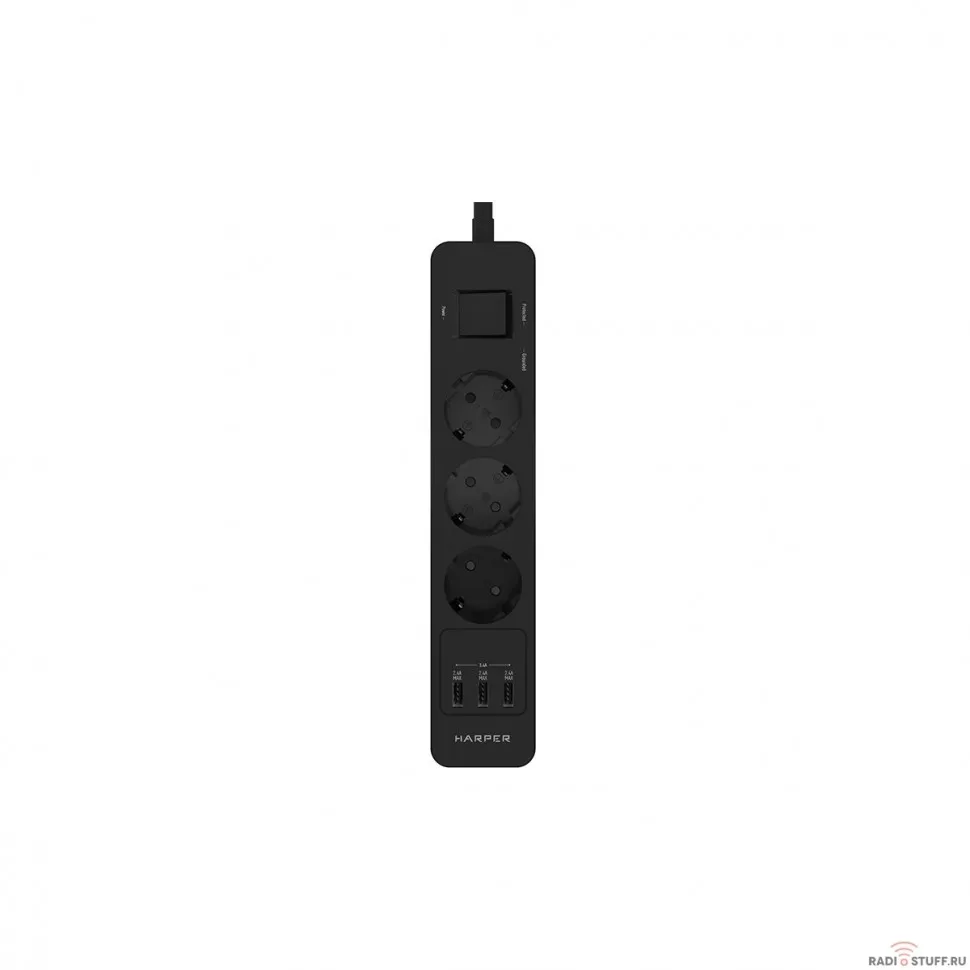 Harper Сетевой фильтр с USB зарядкой UCH-360 Black (3 роз.,3м.,3 x USB 2.4A (max 3.4A), 4000W) {H00003011}