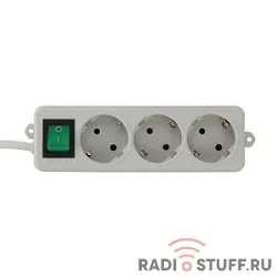 Gembird Удлинитель Гарнизон EL-NB-G3-W-3, 3 евророзетки с выключателем и заземлением, допустимый ток 10А, длина 3м.