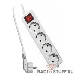 Gembird Удлинитель Гарнизон ELB-G4-W-3, 4 евророзетки с выключателем и заземлением, допустимый ток 16А, длина 3м. 