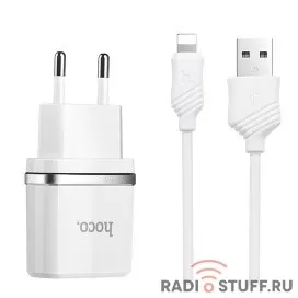 HOCO HC-47766 C12/ Сетевое ЗУ + Кабель Lightning 1m/ 2 USB/ Выход: 12W/ White