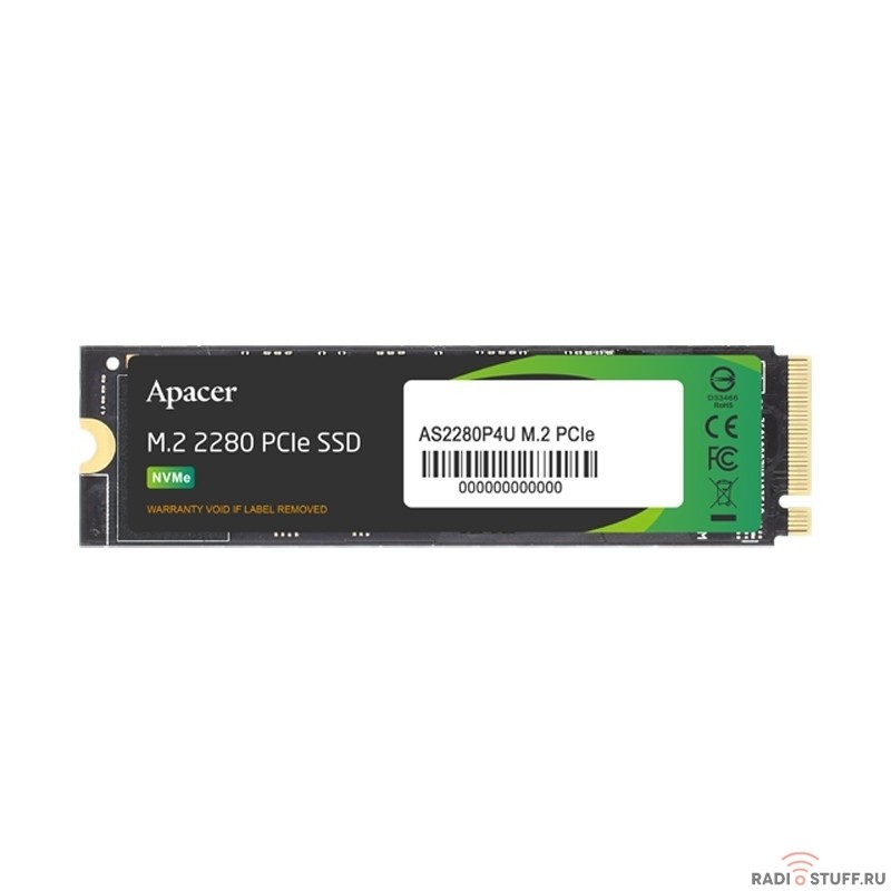 M.2 2280 1TB Apacer AS2280P4U Client SSD AP1TBAS2280P4U-1 PCIe Gen3x4 with NVMe, 3500/3000, IOPS 670/670K, MTBF 1.8M, 3D NAND, DRAM-lessMB, 760TBW, 0,42DWPD, RTL (919298)