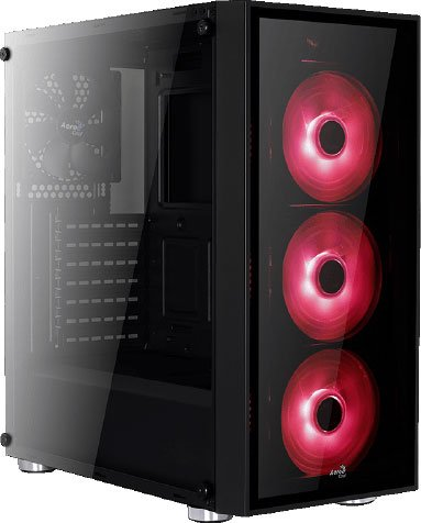 Корпус Aerocool Quartz Red, ATX, без БП, закаленное стекло спереди и сбоку, 3x 12см LED (красный), 1х 120мм (черный) в комплекте, 1xUSB 3.0, 2xUSB 2.0
