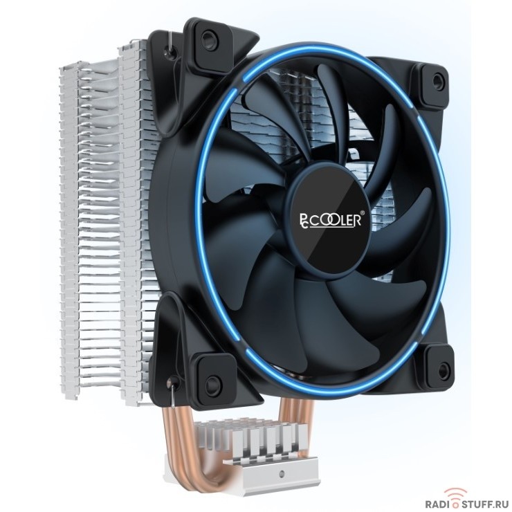 PCCooler GI-X3B V2 Кулер S775/115X/20XX/AM2/AM3/AM4 (24 шт/кор, TDP 125W, вент-р 120мм с PWM, 3 тепловые трубки 6мм, синяя LED подсветка, 1000-1800RPM, 26.5dBa)