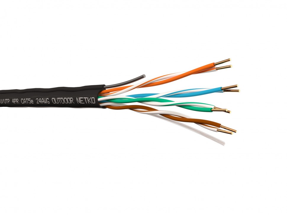 Кабель U/UTP4 cat.5e, 4 пары 24 AWG BC, одножильный, не экранированный, для наружных работ с проволочным тросом, 305м, FLUKE TEST, NETKO Expert